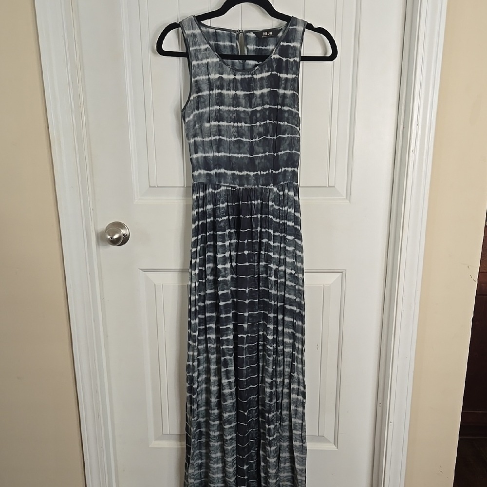 Anthropologie Neuw Blue White Tie-Dye Shibori‎ Maxi Dress Sleeveless Boho